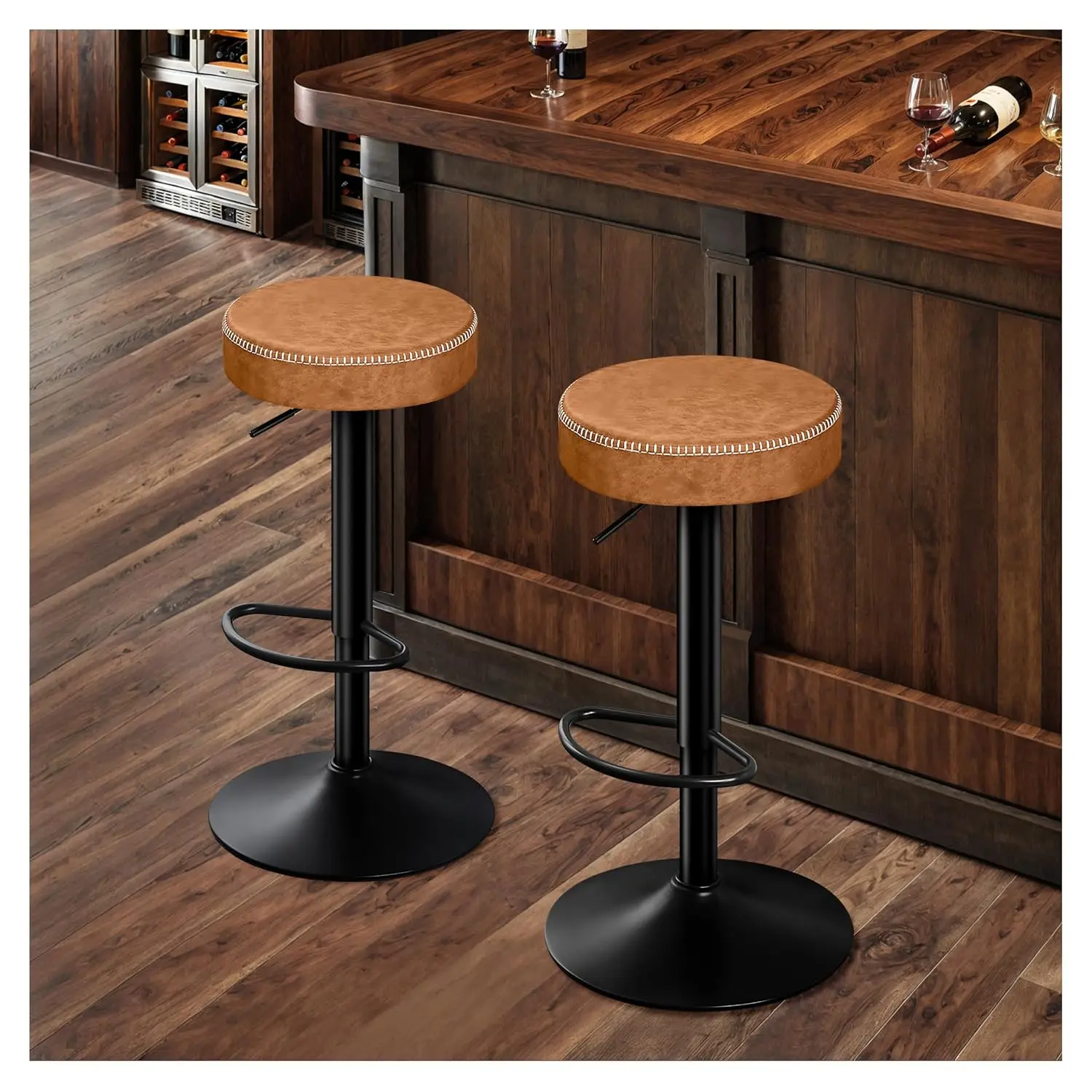 Tall Bar Stools Set of 2, Microfiber Leather Bar Height Stools