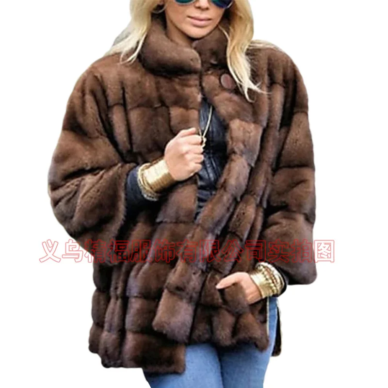 Fur Manufacturers Wholesale Imitation Fox Fur Vest Women\'s Mid-length Women\'s European and American Brown Coat