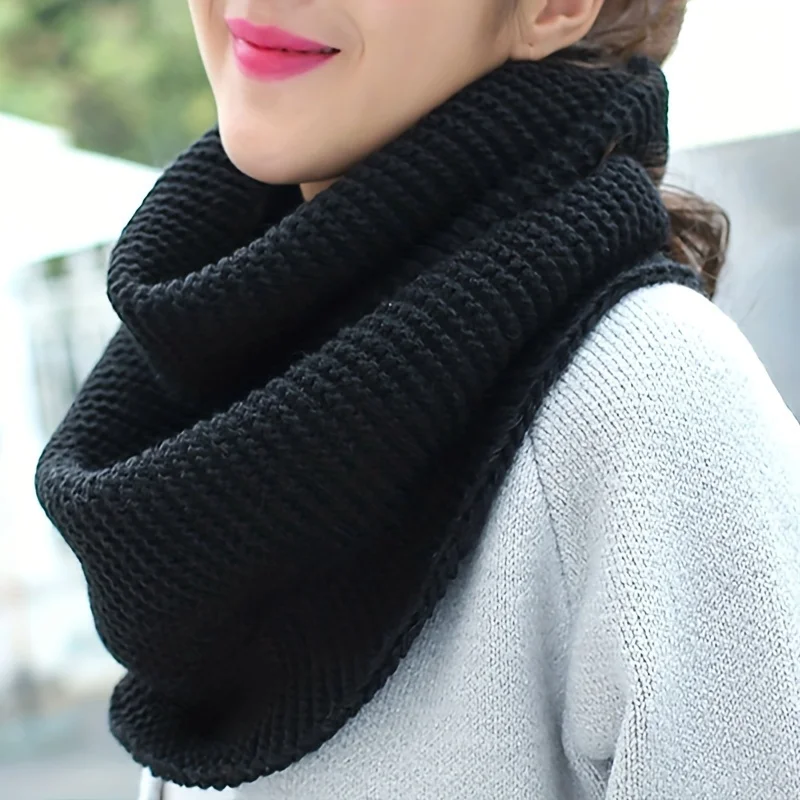 Einfarbiger dicker Strickschal für Damen, Herbst und Winter, koreanischer Stil, warmer Krawatenschal – Detail 2