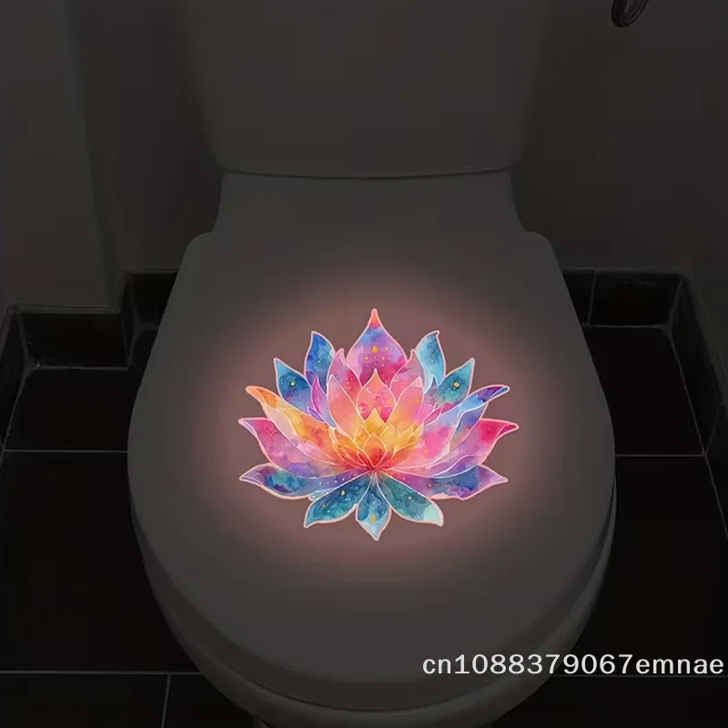 Glow-in-the-Dark Flower Toilet Lid Sticker Self-Adhesive Removable Bathroom Decor Night Glow Wall Decal Luminous Toilet Sticker