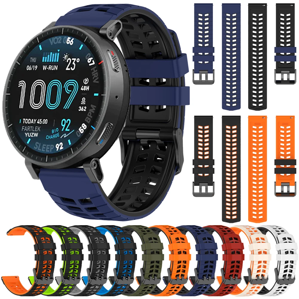 22mm Zweifarbiges Silikonarmband für Amazfit Active Max 48mm BALANCE 2 GTR 4 2 2E 3 Pro GTR 47mm Atmungsaktives Band für Amazfit BIP 6 5