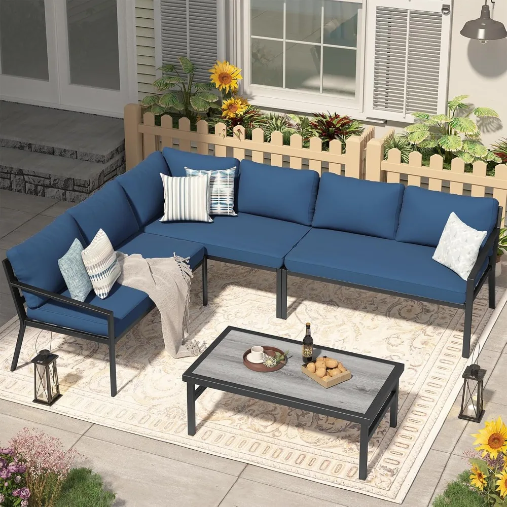 

Patio Conversation Set for 7 Seats, Outdoor Furniture Outdoor Conversation L-Shaped Sofa with Coffee Table and Cushions