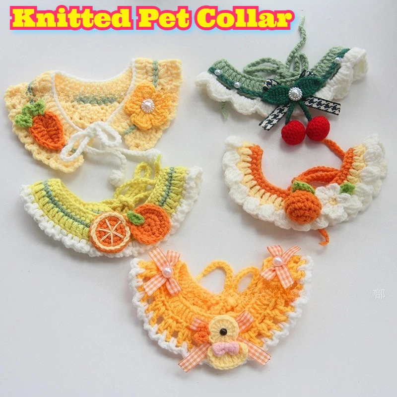 

Pet Collar Hand Knitted Crochet Scarf Dog Cat Neckwear Soft Yarn Fashion Accessory Cute Bandana Drool Bib Photo Prop Pet Costume