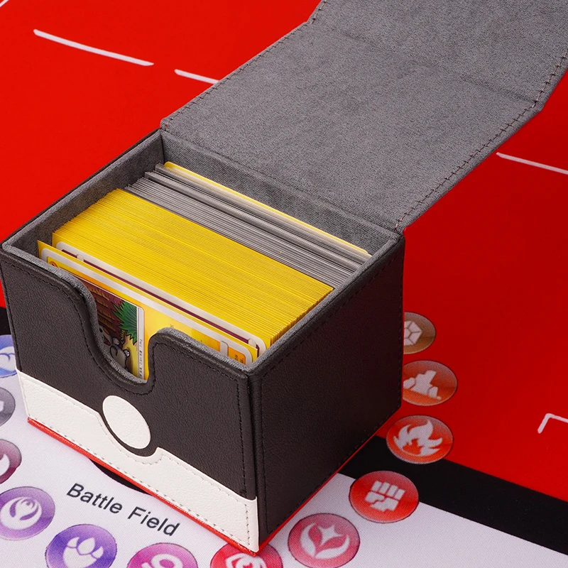 Cartoon Pokemon Ptcgcard Storage Box Poke Ball Deck Box Dustproof Pu Leather Card Storage Box Can Hold 70 Cards Anime Gift Toys