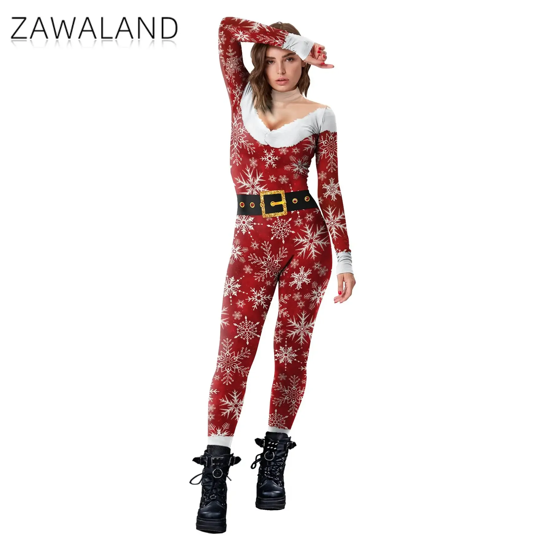 Zawaland Cosplay Kerstman Kostuum Mannen Vrouwen Xmas Carnaval Party Jumpsuit 3D Gedrukt Kerst Paar Zentai Body