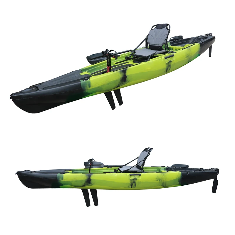 12ft  Fishing Pedal Kayak with Fin Pedal Propeller Pedal Foot Powered Kayak with One Seater Sea Boat