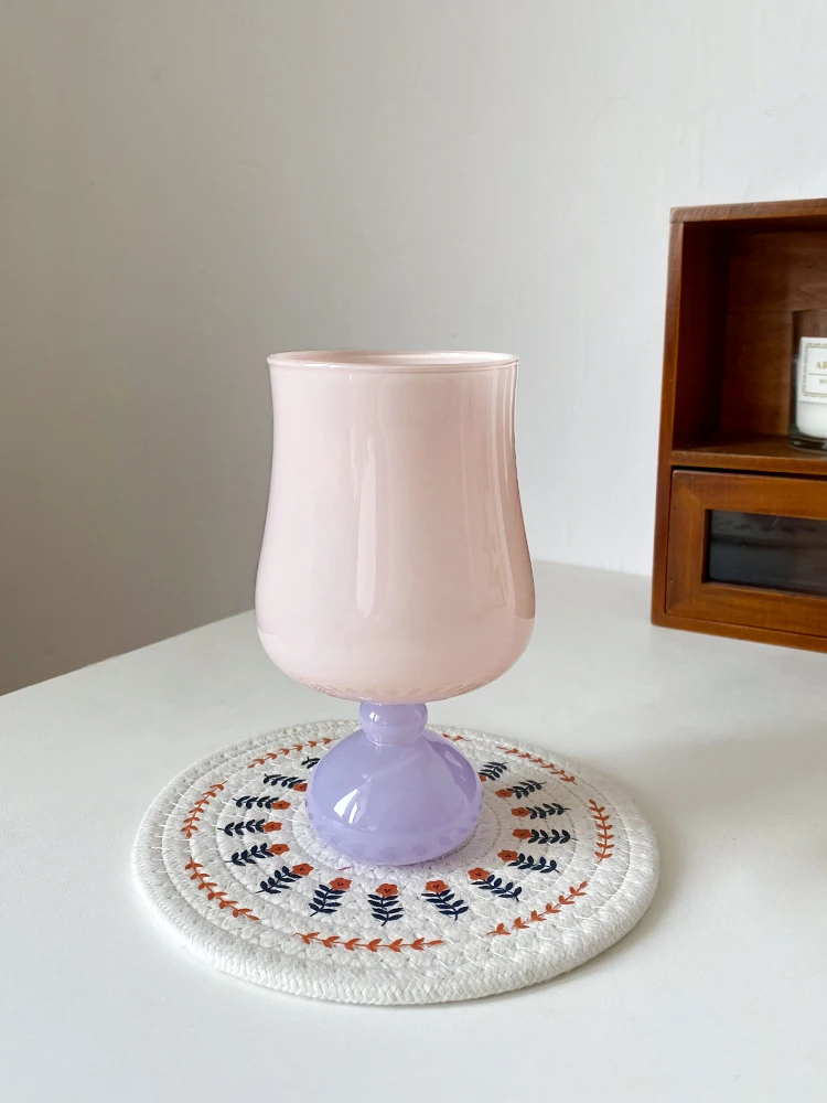 

French Vintage Glass Purple Water Cup Lovely Milk Cup Valentine's Day Gift High Face Value Cute Glass Cup Glass Drinkware