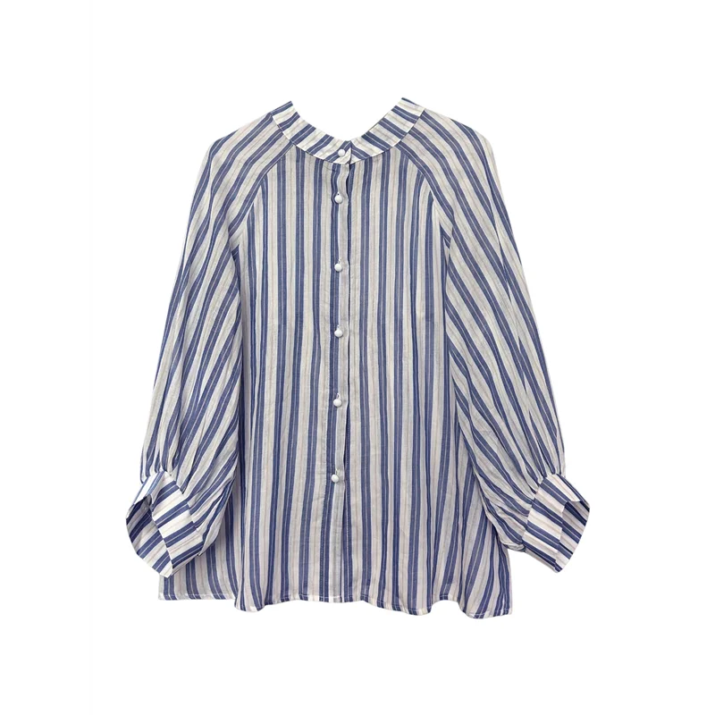 ASDS-chemisiers pour femmes chemises rayées à manches longues boutonné coupe ample hauts décontractés