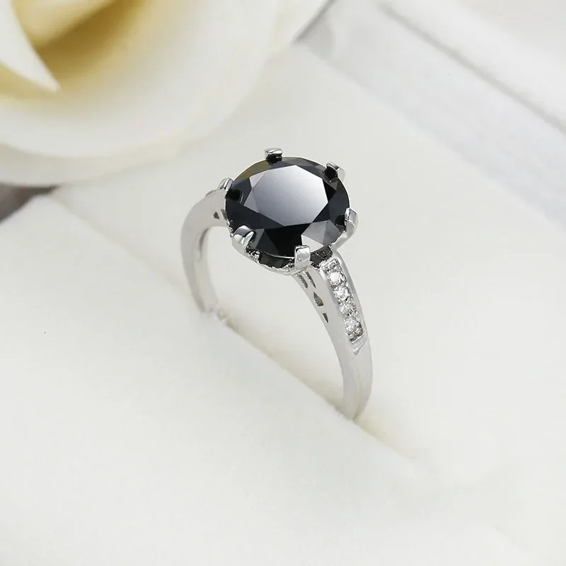 New 925 silver Vintage Solitaire Round Natural Black Stone Ring for Women Fine Jewelry Anniversary Gifts Wholesale