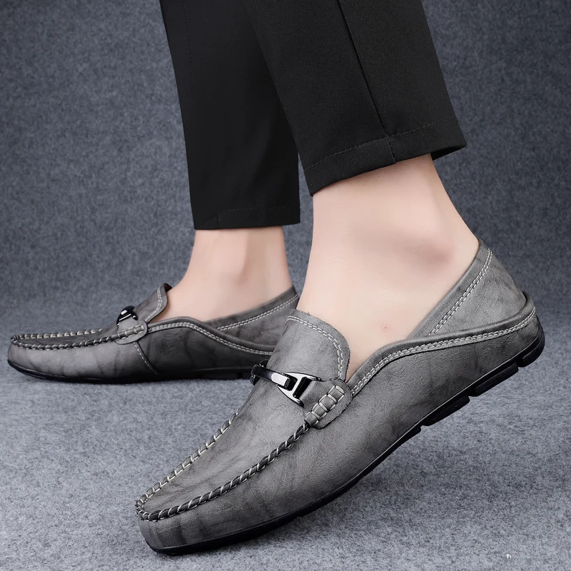 

Luxury Brand Men's Autumn New Round Toe Soft Soled Loafers High-quality Men's Comfortable Cowhide Casual Anti Slip Driving Shoes