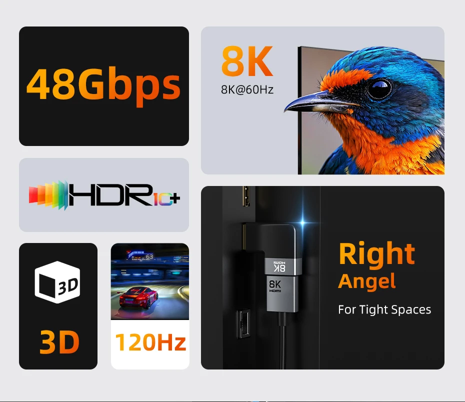 CABLETIME 8K HDMI Adapter Stecker auf Buchse Konverter Adapter UHD2.1 Unterstützung 8K HDMI 2.1 4K 120Hz 48Gbps für HDTV Laptop PS5 – Detail 10