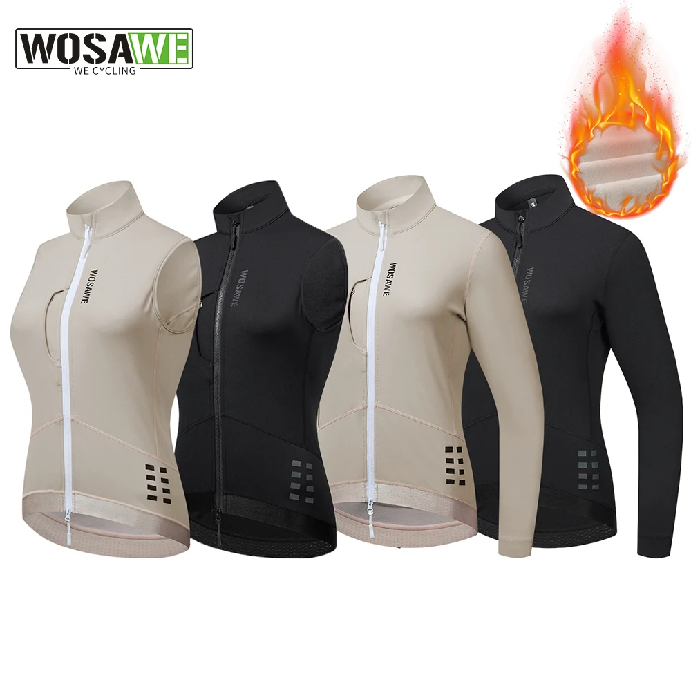 

WOSAWE Fleece Vest Cycling Jersey Women Long Sleeve Winter MTB Biking Clothing Autumn Mountain Road Bicycle Top Jackets Clothes