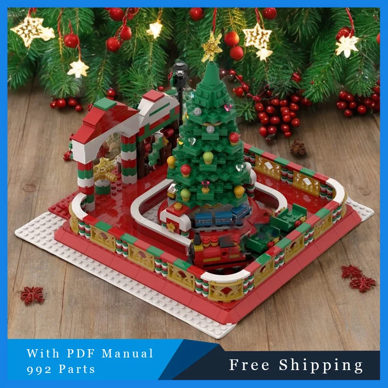 992 PCS Winter Village Christmas Creative Train Tourism MOC Building Block Model Children Technology DIY Set Assembly Toy Gifts