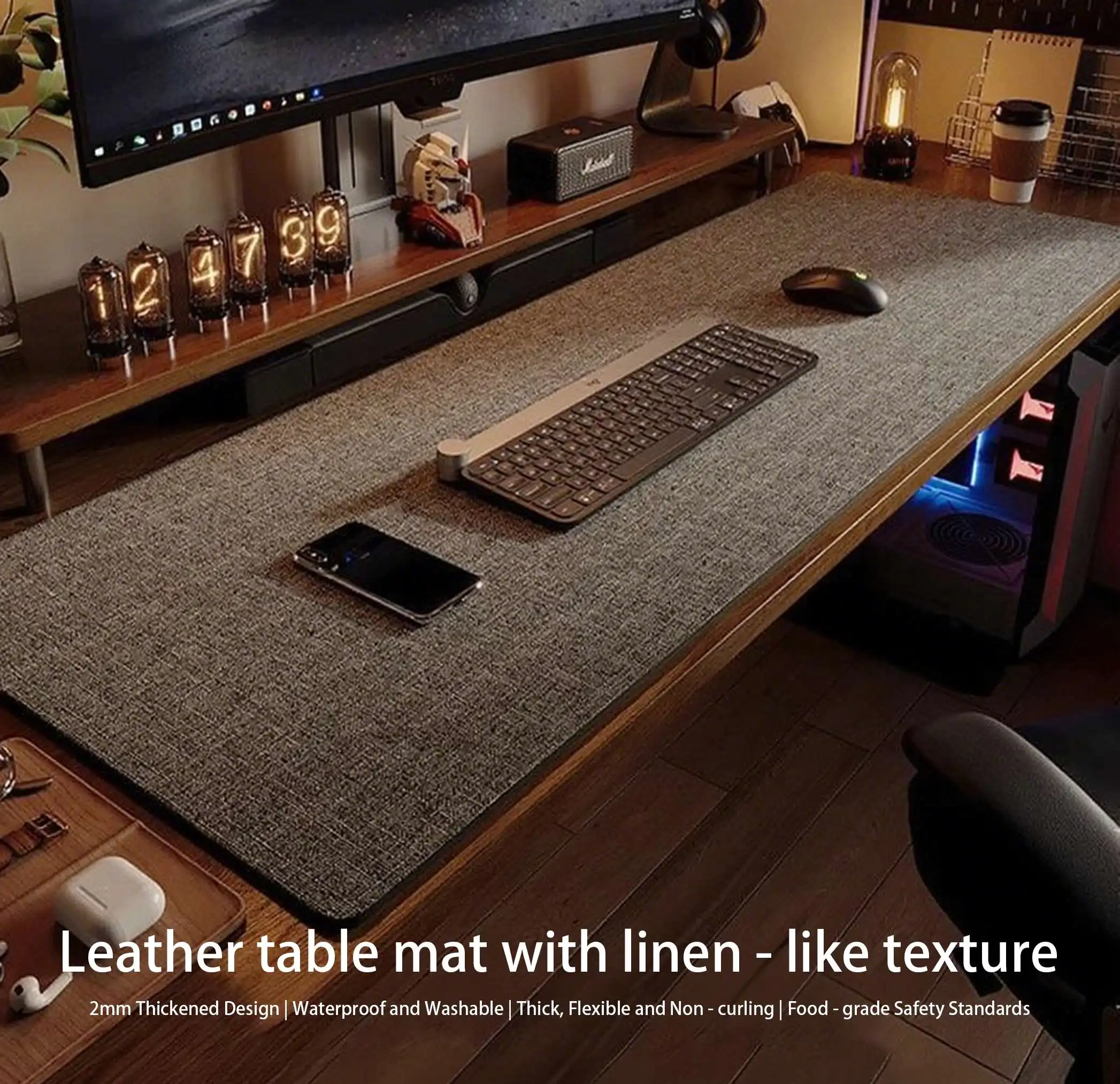

Premium Leather Computer Mat with Linen - like Texture Waterproof, Washable Easy - Clean, Ideal for Office and Home Use