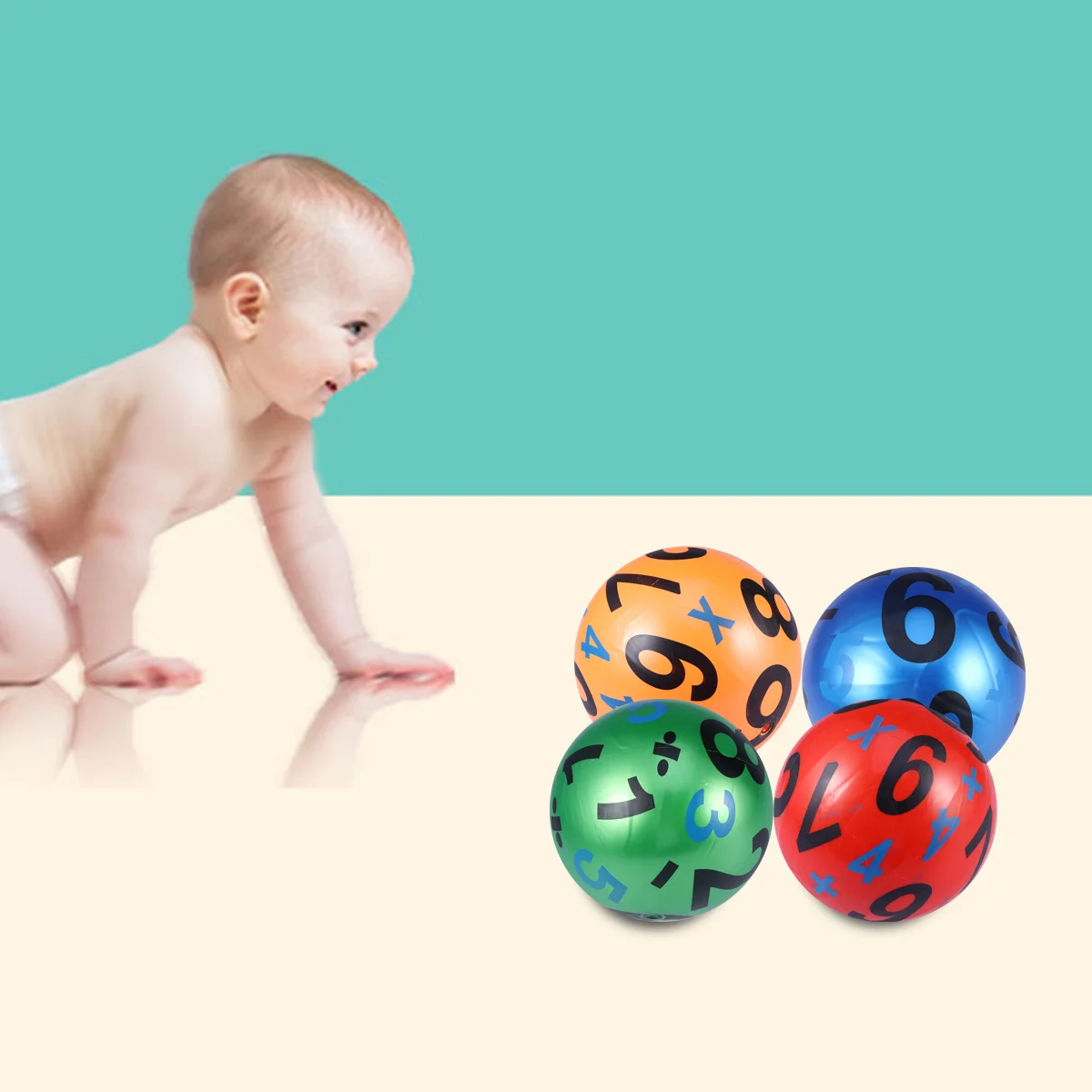 4PCS PVC Inflatable Ball Toy Creative Number Printing Toy for Kid Child Baby Girl Boy (Random Color)