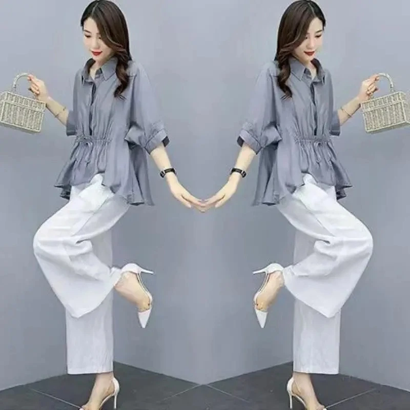 

Cotton Linen Suit Women's Spring Summer 2025 New Female Temperament Slim Fashion Outfit Wide-leg Pants Two-piece Piece set