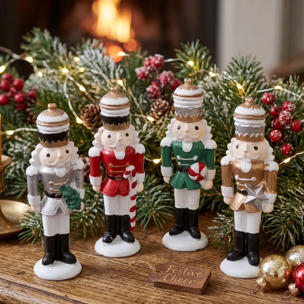 Resin Nutcracker Figurine 14.5cm Tall Seasonal Ornament for Home Decor Office Desk Shelf Festive Red Green Gold Silver view 6