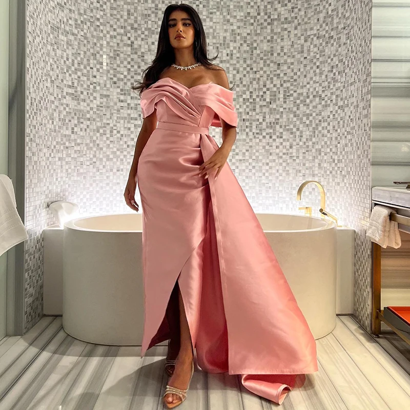 Thinyfull Formele Zeemeermin Prom Jurken Roze Off The Shoulder Satijnen Avondjurk Saudi Arabia Cocktail Party Nachtjurk Plus Size