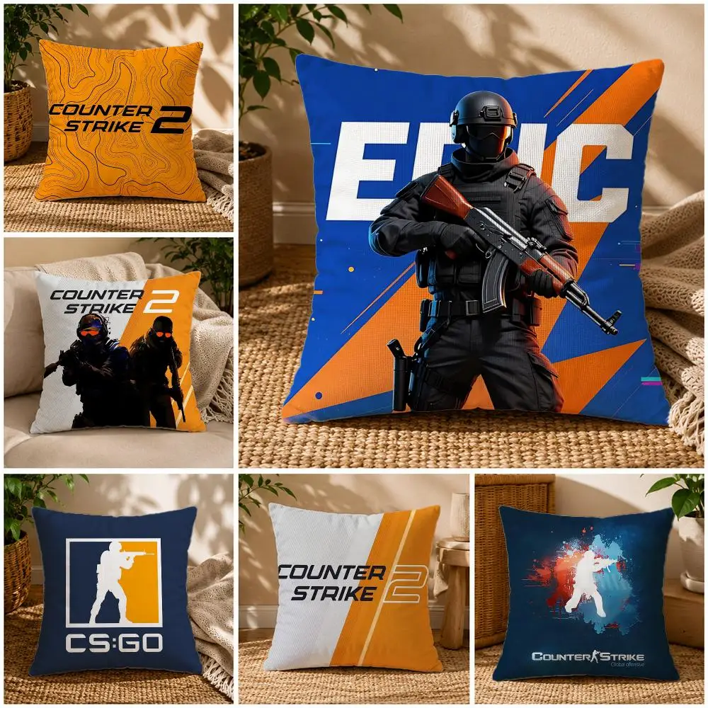 Game Counter‑Strike Cushion Cover Soft Short Plush Zippered Cushion Covers 40/45/50cm Square Decor for Sofa Home