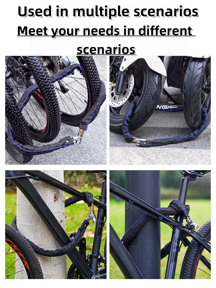 Bloqueio de corrente de bicicleta resistente anti-roubo bloqueio de segurança portátil para scooters de motocicleta de bicicleta, bicicletas e bicicletas de montanha