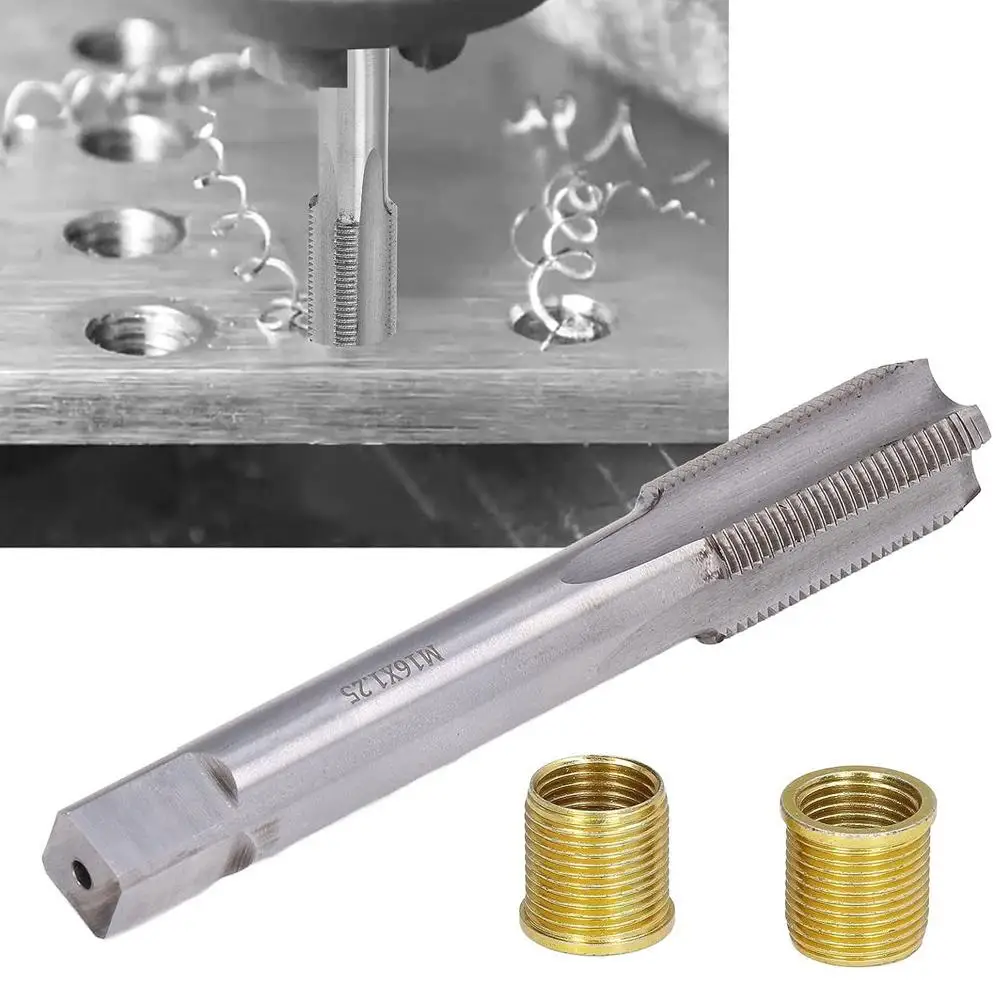 

Инструмент для ремонта свечей зажигания Металлические вставки двигателя M14x1,25 Комплект стальных резьб Высокий метчик Ремонтный метчик Набор резьбовых резьбовых инструментов M16x1.25 R0W6