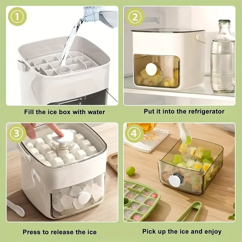 علبة مكعبات الثلج كتلة صندوق تخزين الثلج بنقرة واحدة درج demolding طبقة مزدوجة 48 شبكة نزهة حفلة منصة مشروبات شاي فواكه مصنوع يدويًا #6