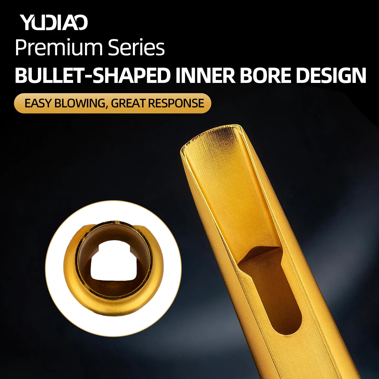 Feather-Tuned Matte Gold Sax Metal Mouthpiece, Easy to Blow, With Ligature & Cap