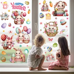 9Pcs Happy Easter Cartoon Window & Wall Stickers DIY Colored Wall Decals Festival Home Decor Fun Home Crafts