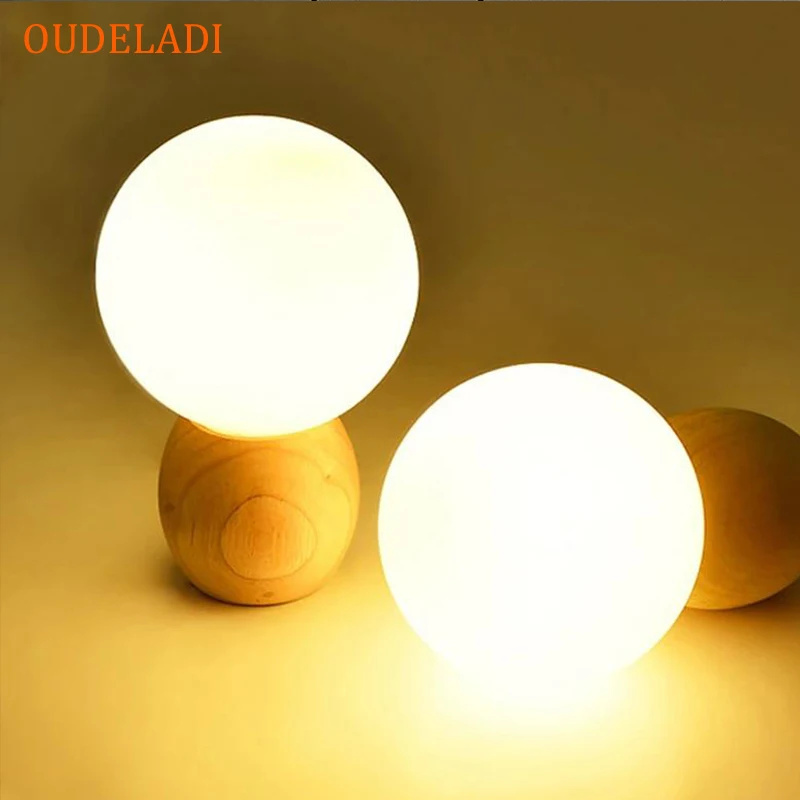 Warm Bedroom Wood table lamp Glass lampshade night light G4 LED Bulb AC85-265V bedside lamp button switch EU plug