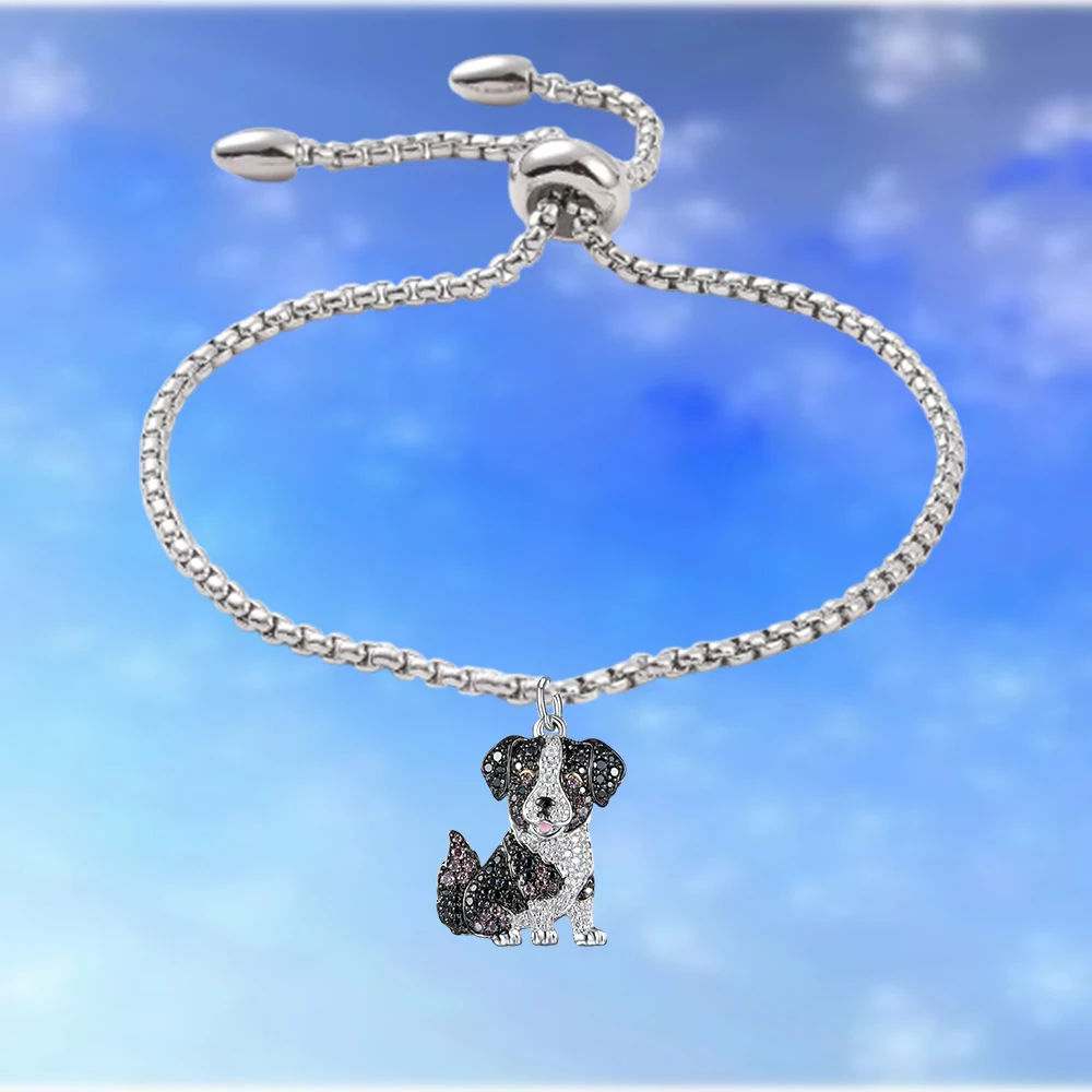1Pc Cute Border Collie Adjustable Stainless Steel Bracelet Cartoon Pet Dog Jewelry Charm Women Jewelry Dog Lovers Holiday Gift