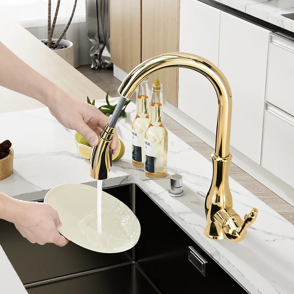 Kitchen Faucets Silver Single Handle Pull Out Kitchen Tap Single Hole Handle Swivel 360 Degree Water Mixer Tap Mixer Tap