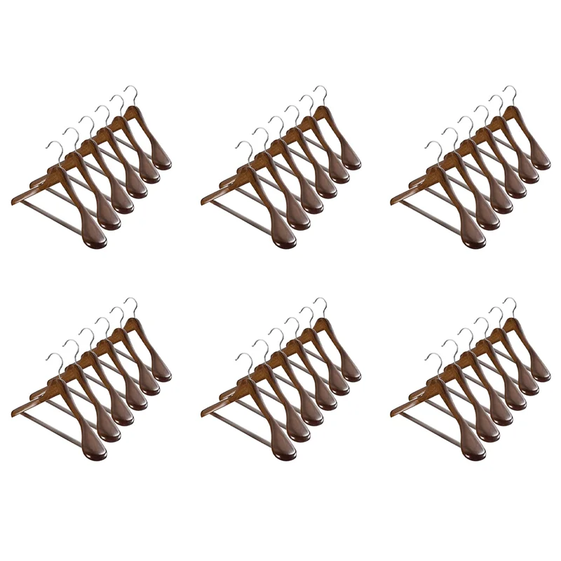 

ABNO-Wide Shoulder Wooden Hangers 36 Pack With Non Slip Pants Bar - Smooth Finish Solid Wood Suit Hanger Coat Hanger