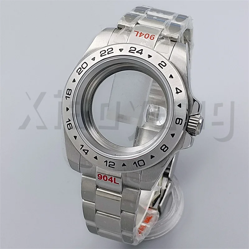 40mm Watch Case 24 Hours Fixed Bezel Sapphire Glass Solid 904L Stainless Steel Bracelet Fit NH34 NH35 NH36 NH38 ETA2824 PT5000