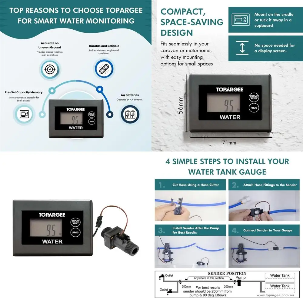 

Датчик резервуара для воды для поверхностного монтажа — аксессуар для автофургона, каравана и лодки в реальном времени — точный индикатор уровня резервуара для воды в автофургоне — поток отслеживания (