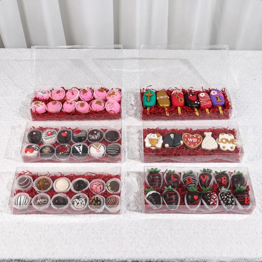 40 Buah Kotak Paskah Bening 12X5X2 Inci Kotak Roti Kotak Stroberi Berlapis Cokelat Kotak Truffle Cokelat Kue Cakesicle
