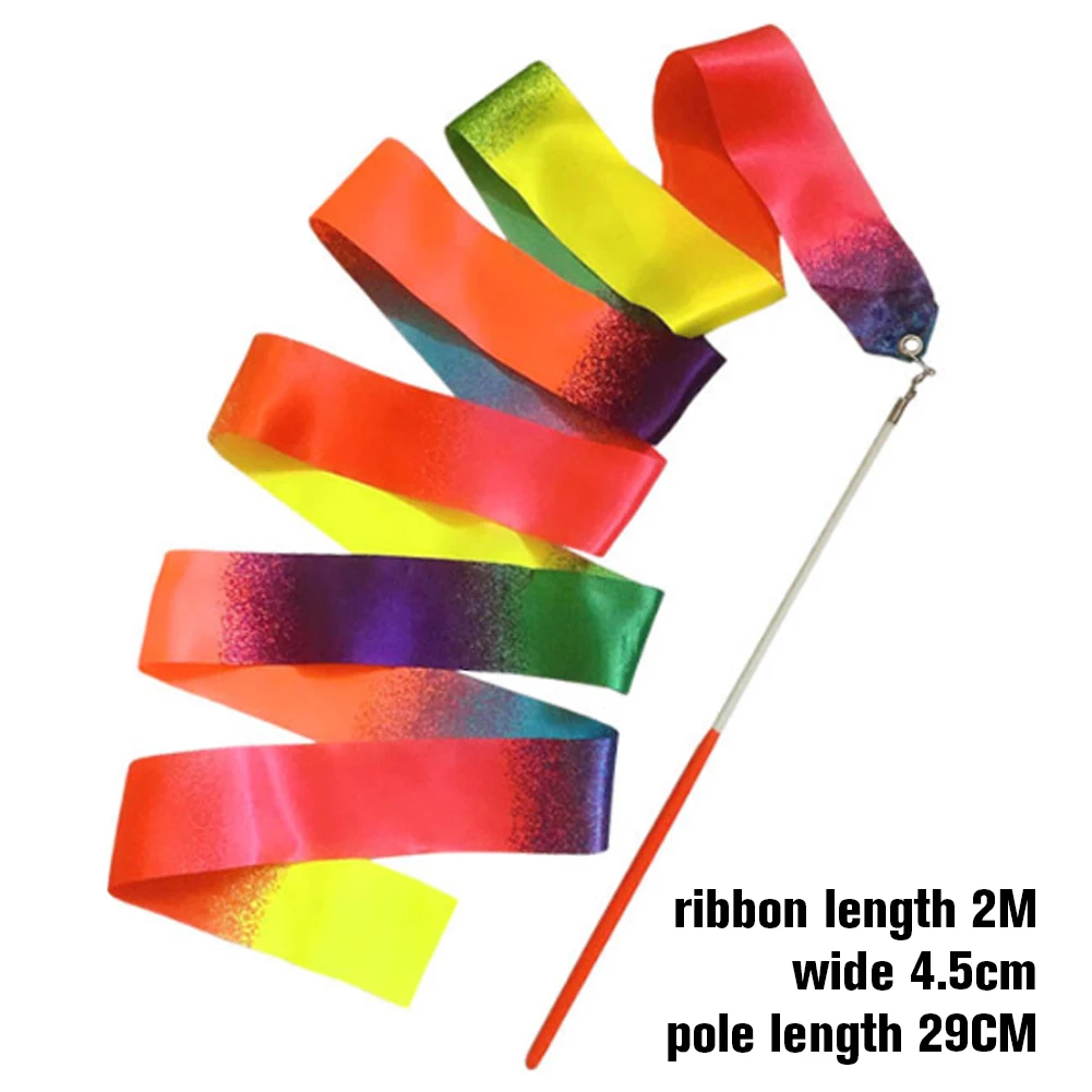 2 متر أشرطة الجمباز الملونة مع مقبض أشرطة الصالة الرياضية الملونة العيينة المعدنية أشرطة التدوير الفنية لزينة عطلة