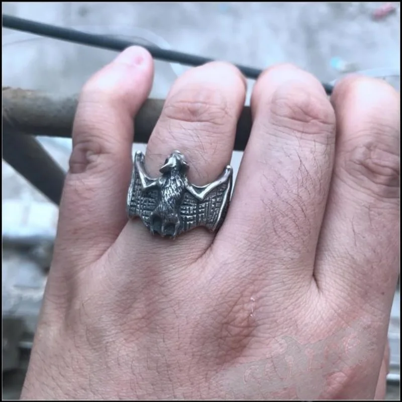 Buyee 925 Sterling Silver Unique Big Ring Finger Vivid Bat Open Ring for Women Man Animal Punk Rock Fine Jewelry Circle