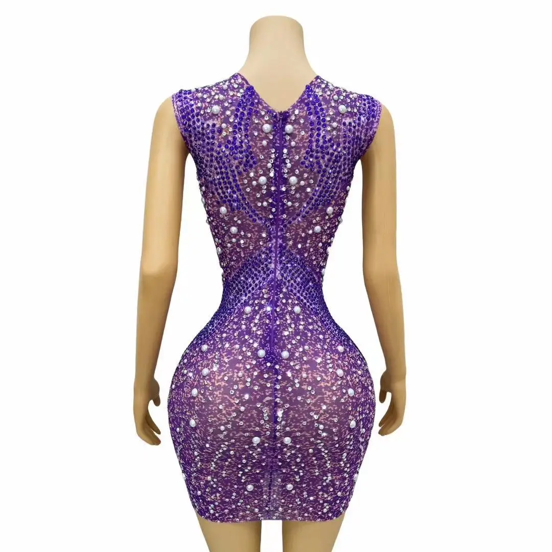 Yuhua-vestido de fiesta de boda con diamantes para mujer, traje elegante ahuecado, púrpura, espectáculo, lujo, cumpleaños, Club, graduación, noche