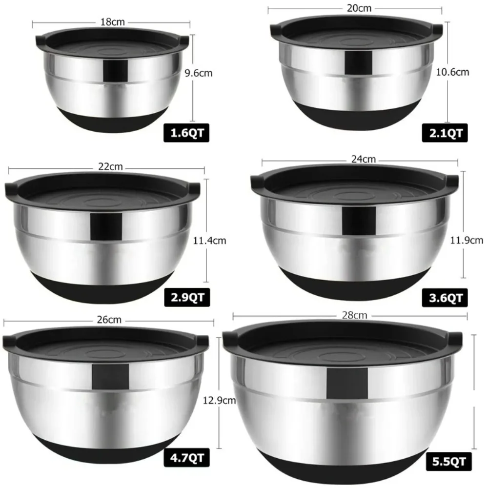 1Pcs Mixing Bowls with Lids and Non Slip Bases Stainless Steel Mixing Bowls Set for Baking Nesting Storage Bowls