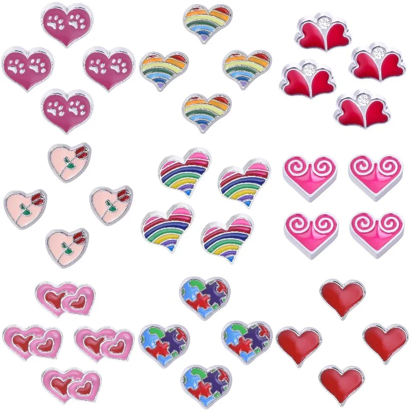 40Pcs/Lot Romantic Rainbow Heart Love Floating Charms Cupid's Arrow Rose Flower кулон Fit Relicario Locket Pendant Jewelry Bulk