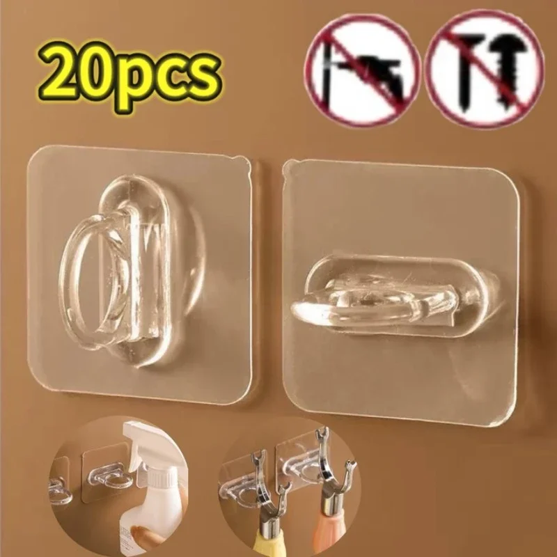5/10/20PCS Multi-Purpose Wall-Mounted Round Hooks Self-adhesive Hooks Free Punching Storage Rack for Kitchen Bathroom Ring Hange