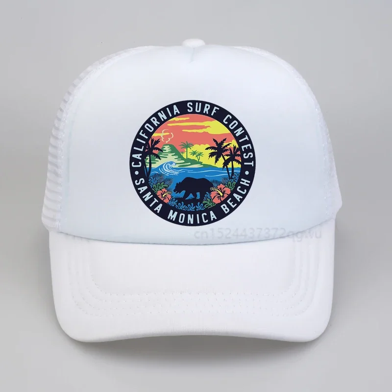 The Best Surfing Santa Monica California Women\'s Retro Style Vacation Beach sunhat Summer mesh Breathable Baseball cap