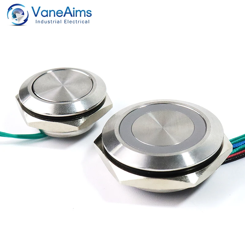 Ultra Short LED Light Switch 16/19/22/25/30mm 12V 24V 220V Momentary Self Reset Waterproof Metal Push Button Switch with Wire