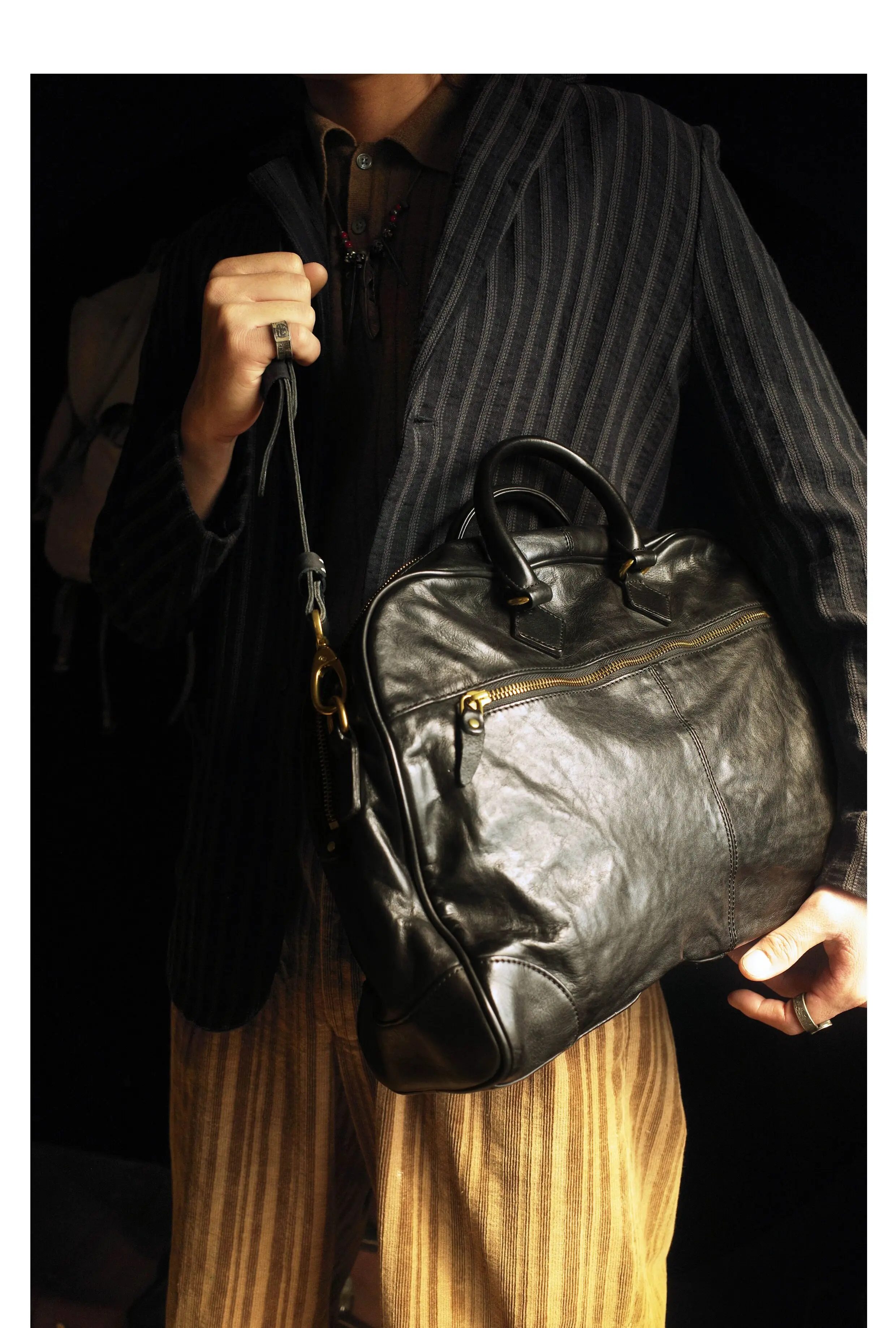 PNDME Business schlichte, pflanzlich gegerbte Rindsleder-Damen-Aktentasche, lässige Reise-Luxus-Handtasche aus echtem Leder für Laptops. – Detail 14