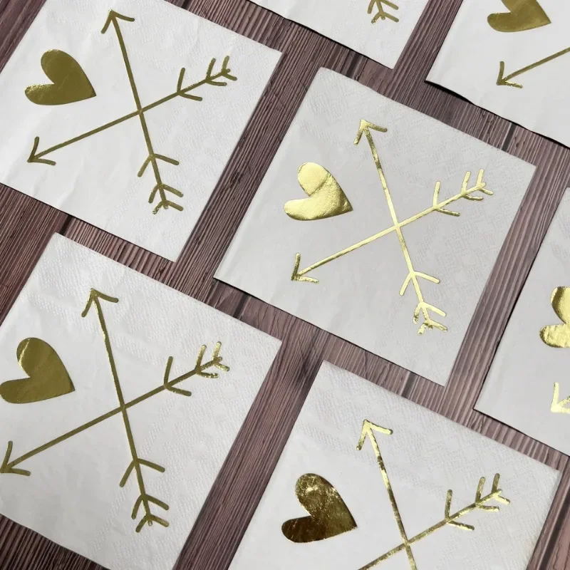 20pcs 25*25cm 3-Ply Valentine's Day Proposal Love Cupid's Arrow Foil Napkins Party Decoration Square Paper Placemats