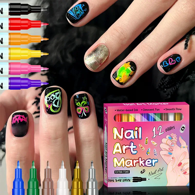 

Waterproof Nail Art Pen, 12 Colors Nail Art Pens Set,12 Colors Gel Pens,Nail Art Markers, Acrylic Paint Pens Point Liner Pen