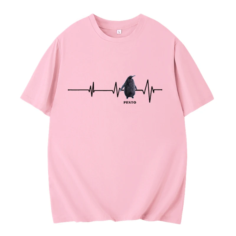 Heartbeat Pesto Oversized Shirt Preppy Crew Neck T-Shirt Unisex,Pesto Fan Club - Fun Wildlife Clothing,Penguin Lovers,Streetwear