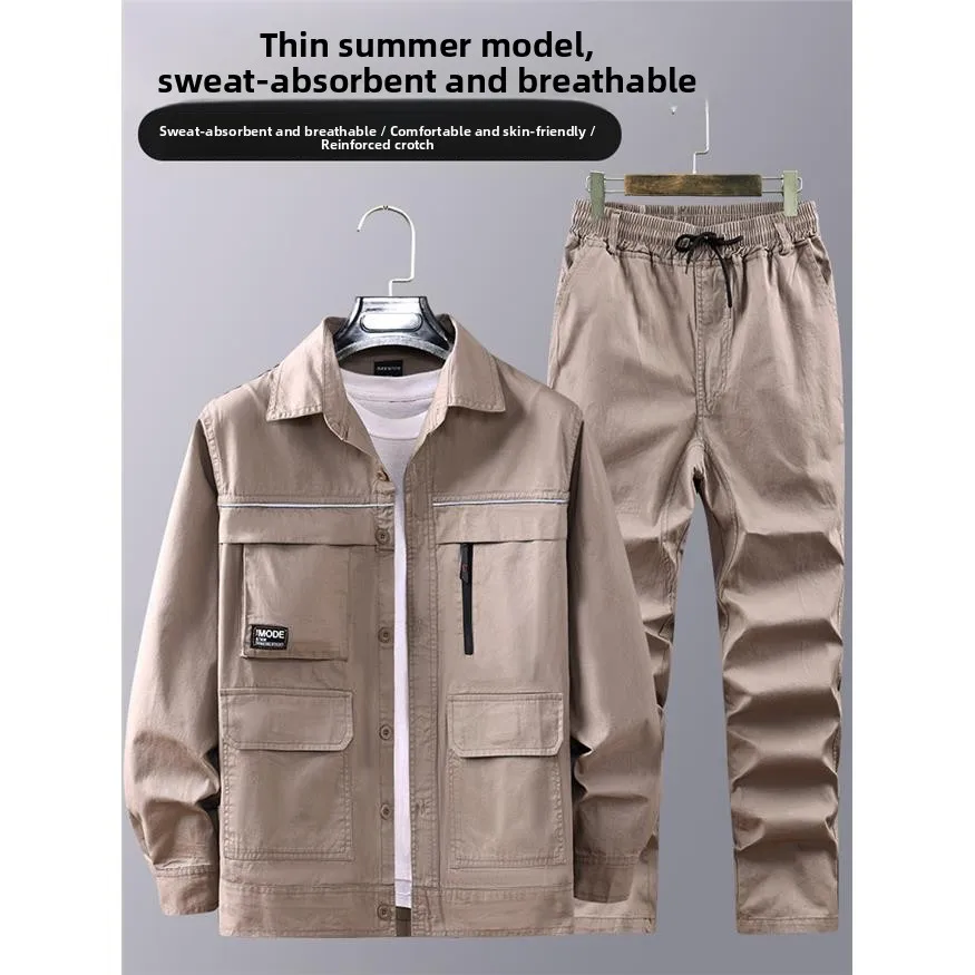 

Мужской летний рабочий костюм из чистого хлопка: тонкий, дышащий, термостойкий, износостойкий, легкий, для сварки и фабричных работ