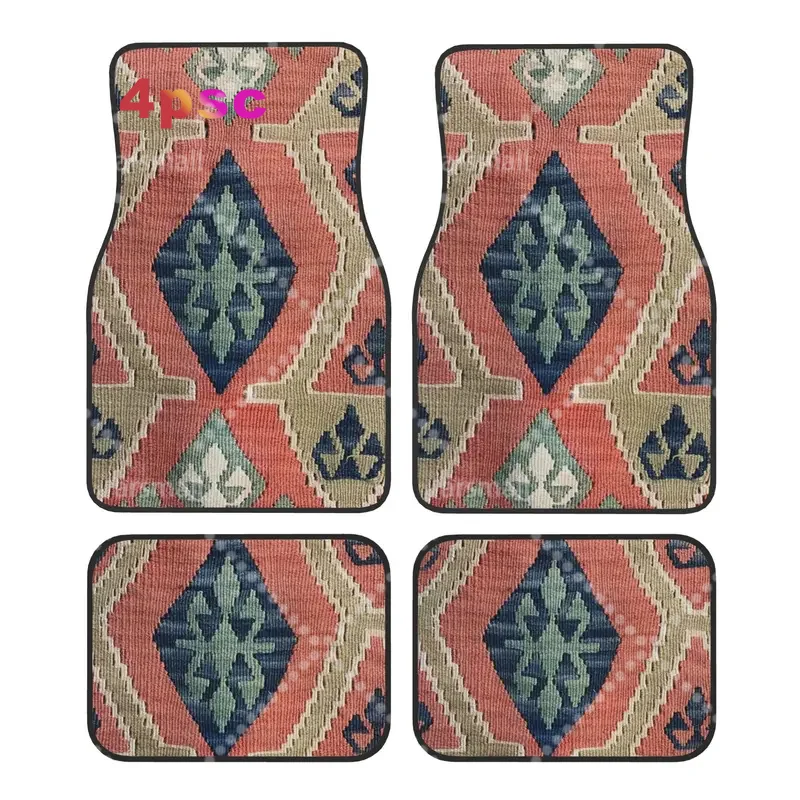 Crystal Velvet Car Floor Mats 4 Pcs Carpets Rugs Navaho Weave Turkish Ethnic Kilim Universal Car Front Rear Carpets Foot Mats