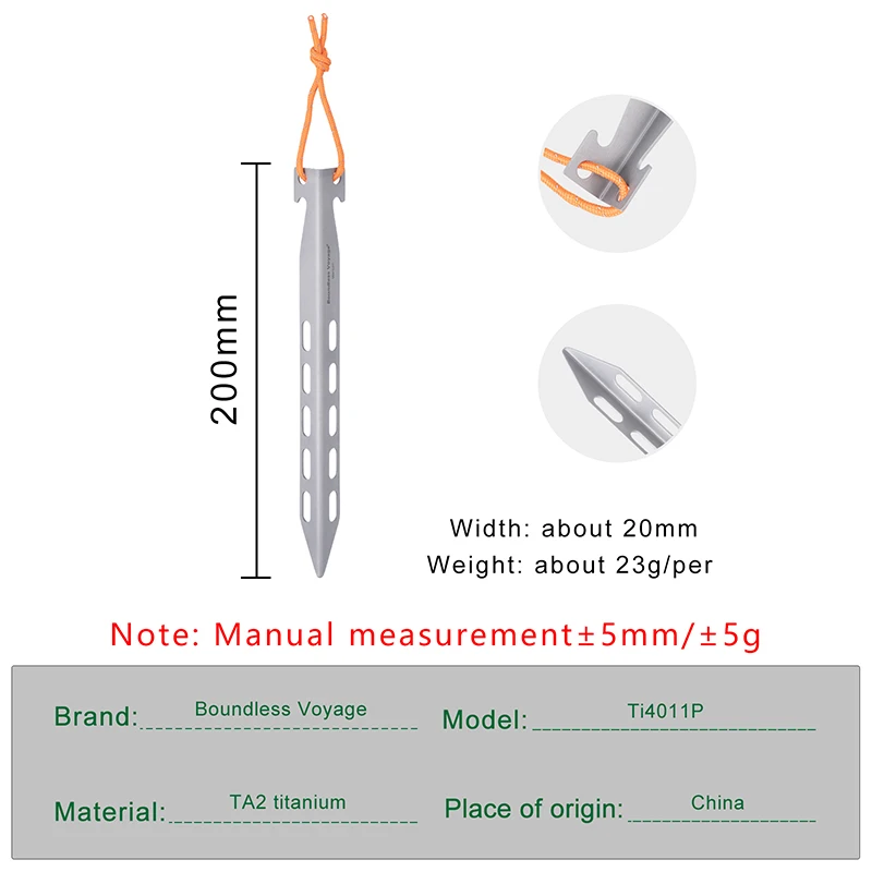 Imagem -02 - Boundless Voyage-v-shaped Titanium Tent Pegs Lightpeso Canopy Acessórios Camping ao ar Livre Estacas 20cm Pcs